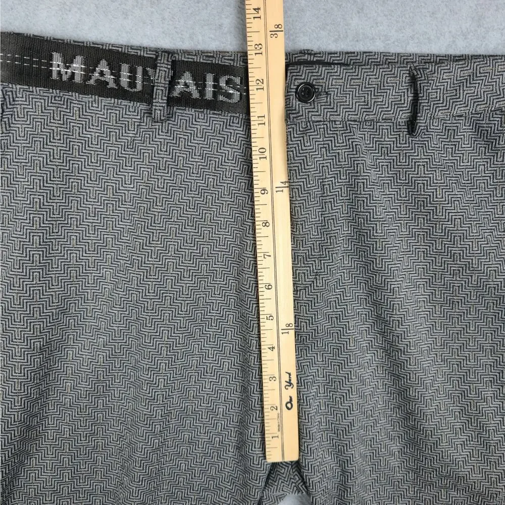Mauvais 38 Louvre Gray Flat Front Shorts Logo Waistband Geometric Print Pattern